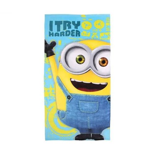 Serviette De Plage - Minions - I Try Harder - 100% Coton - 140x70 Cm - Lavable