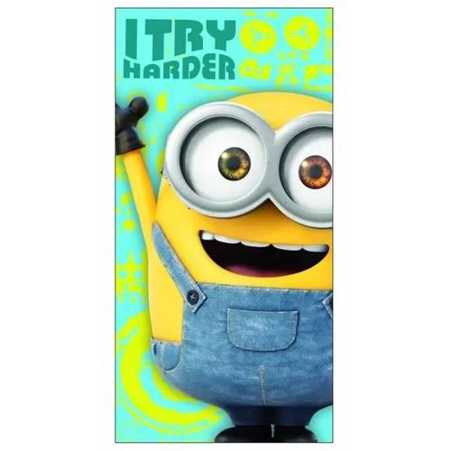 Serviette De Bain - Minions - Itry Harder - 100% Coton - 140x70 Cm - Jaune