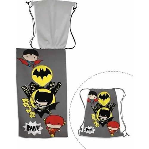 Serviette De Bain - Batman-Superman-Flash - 70x140 Cm - Microfibre - Sac Piscine 43x32 Cm