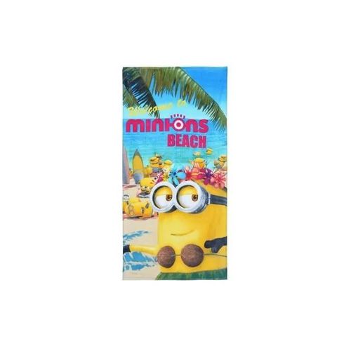 Serviette De Plage - Minions - Bleu - 70x140cm - 100% Coton - Lavable À 40°