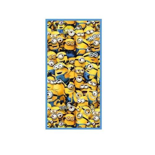 Serviette De Bain - Minions - 70 X 140 Cm - 100% Coton - Bleu Jaune - Lavable À 30°