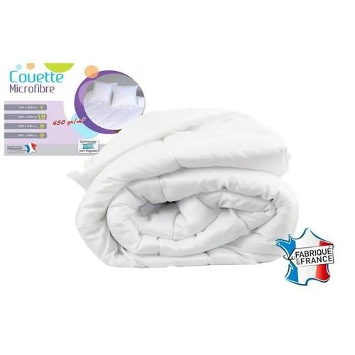 Couette - Décorative - Blanche - 140x200 Cm - Microfibre - 450 Gr/M² - Fabrication Française