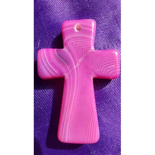 Pendentif Croix De Jésus En Agate Rose Et Noir. 4.6 Cm. Magnifique Pierre Aux Couleurs Harmonieuses. Une Des Plus Belles De Ma Collection. Parfaite Idée De Cadeau. Lot 866