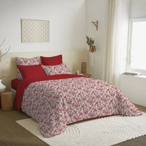 Pack Complet Housse De Couette - Bérengère - 260x240 Cm - 100% Coton - King Size - Rouge