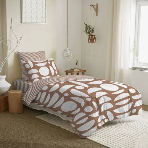 Pack Complet Housse De Couette - Mykonos - Réversible - 100% Coton - 4 Pièces - 90 X 190 Cm