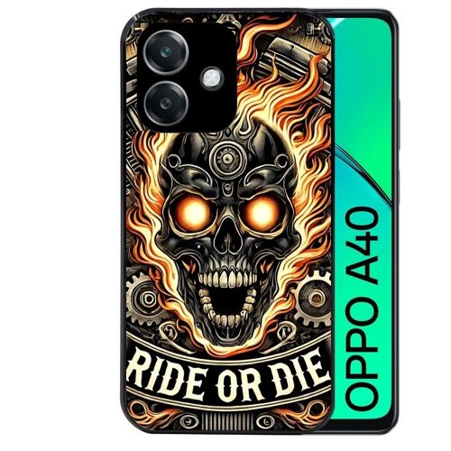 Coque Noire Pour Oppo A40 Motif Tete De Mort Flamme