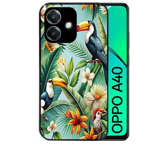Coque Noire Pour Oppo A40 Perroquet Tropical