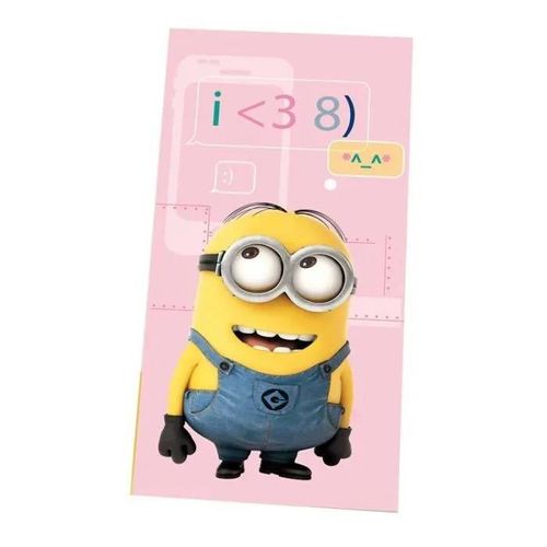 Serviette De Bain - Minions - Rose - 100% Coton - 140 X 70 Cm - Lavable