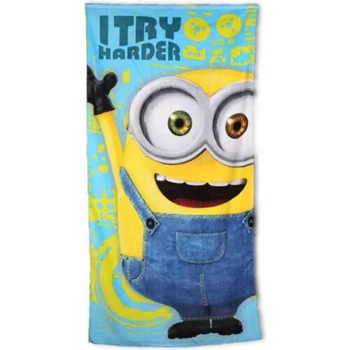 Drap De Plage - Minions - 140x70 Cm - 100% Coton - 300 Gsm - Bleu