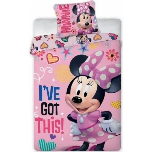 Parure De Couette - Homerokk - Minnie Disney - 140x200 Cm - Drap Housse 90x190 - Rose Pale