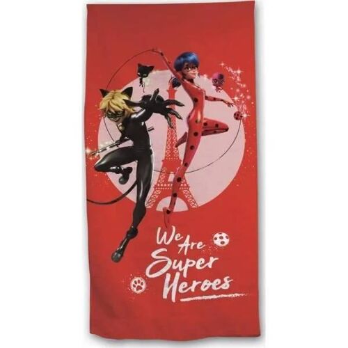 Drap De Bain - Miraculous - Chat Noir - 70x140 Cm - Coton - Rouge