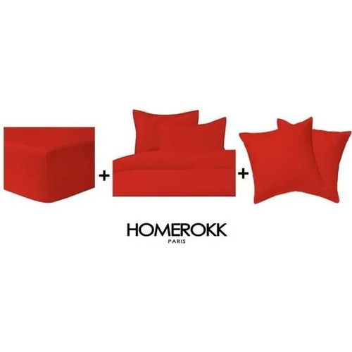 Ensemble De Literie - Homerokk - Housse De Couette 220x240 - 2 Taies 65x65 - Drap Housse 140x190 - Rouge