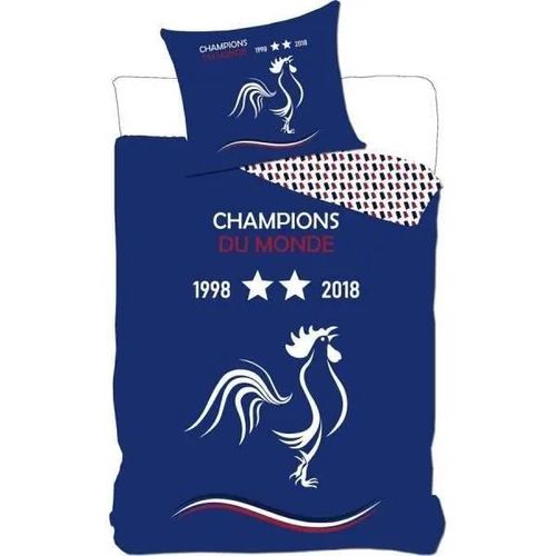 Parure De Couette - Homerokk - Champion Du Monde France - 140x200 Cm - Taie D'oreiller - Drap Housse 90x190 Cm