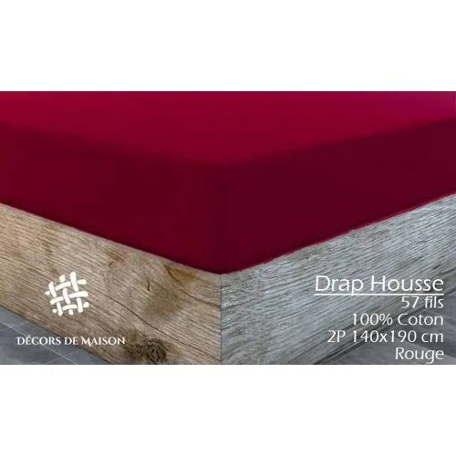 Drap Housse - Décors De Maison - 140x190 Cm - Rouge - 100% Coton - Bonnet 25 Cm