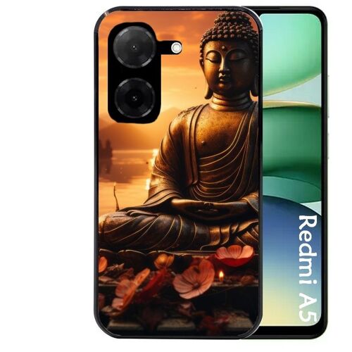 Coque Noire Pour Redmi A5 4g Et Poco C71 Motif Bouddha Et Soleil