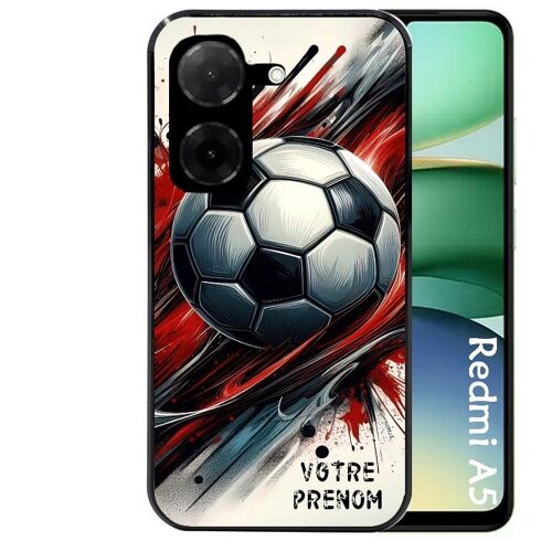 Coque Noire Pour Redmi A5 4g Et Poco C71 Motif Ballon Foot Avec Prenom