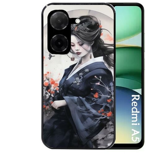 Coque Noire Pour Redmi A5 4g Et Poco C71 Femme Japan Samourai