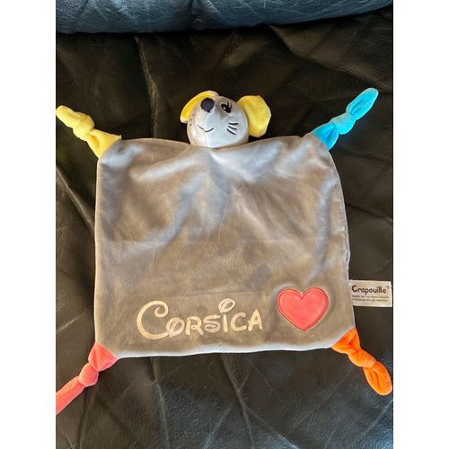 Doudou plat souris grise jaune rouge bleu - motif coeur - crapouille sandy 25cm