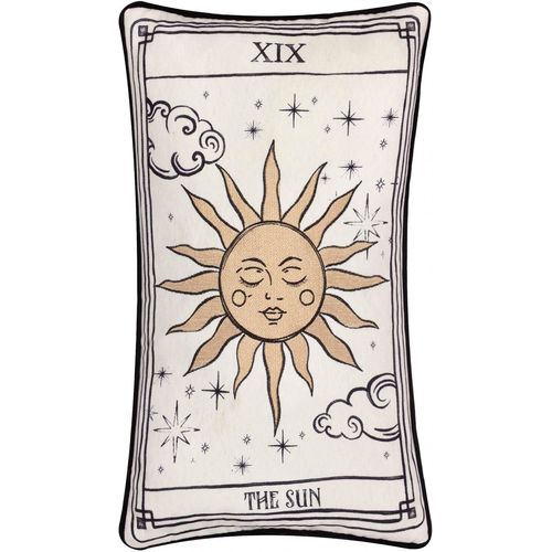 Trahoo-Housse De Coussin Celestial Stories \U2013 Housse Décorative Brodée En Velours Inspirée Du Tarot Du Soleil (Lin/Noir - 30x50cm)