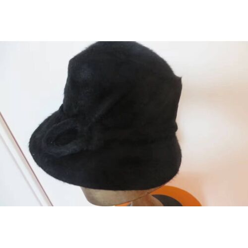 Ancien Chapeau Femme Noir Angora/4