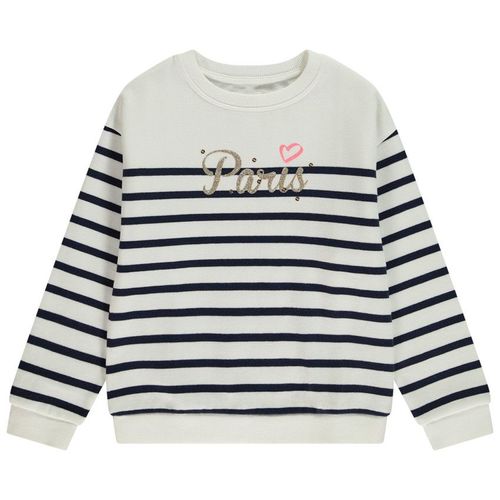 Sweat Molleton Esprit Marinière À Print Pailleté Pour Fille - Ecru
