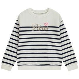 Sweat Molleton Esprit Marinière À Print Pailleté Pour Fille - Ecru