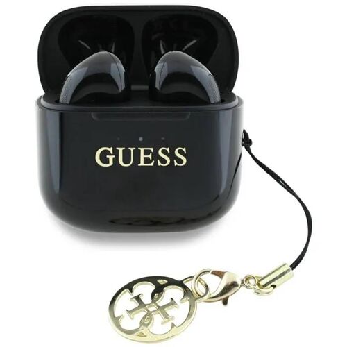 Écouteurs Bluetooth TWS Guess effet brillant avec logo et breloque classiques imprimés (noir)