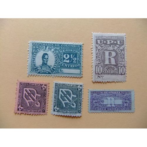 89 Colombia Antioquia 1899 - 1902 / Sellos Para Cartas Certificadas / Yvert 3 / 4 + 5 / 7 Mh
