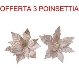 Offerta 3 Poinsettia Appendibili Champagne Glitter 28cm Natale Addobbi
