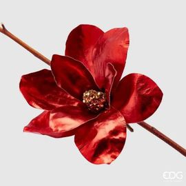 Clip Con Fiore Magnolia Rossa 20cm Addobbi Fiori Natalizi