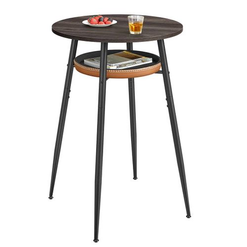 Table De Bar Avec Rangement Table Haute Ronde Pu Avec Coutures Style Moderne Mi-Siècle Bar Cuisine Salon Assemblage Facile Marron Cendré Et Marron Helloshop26 12_0005361