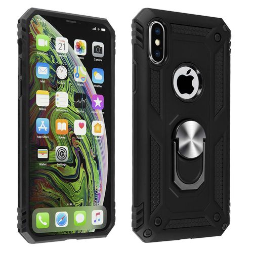 Coque Apple Iphone Xs Max Bi Matière Rigide Et Souple Bague Support Vidéo Noir