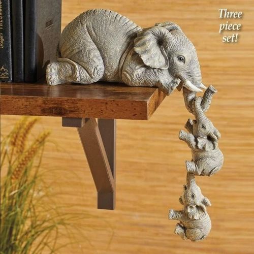 3 Pièces/Ensemble Mignon Éléphant Câlin Bébé Poupée Résine Artisanat Décoration Décor À La Maison Cadeau Figurines Décoratives Miniatures Accessoires-General Brand