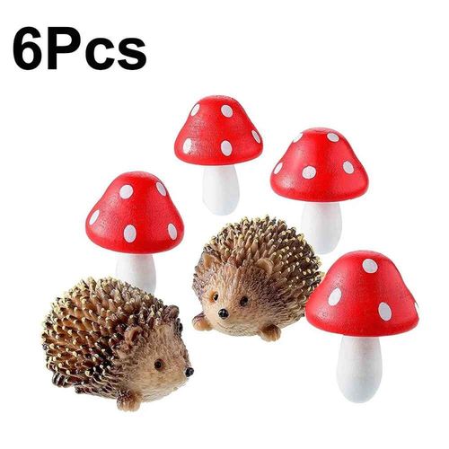Héros En Résine Et Champignons En Bois,Jardin Sauvage Féerique D'extérieur,Accessoires De Jardin Miniature Pour Plantes,Bonsaï,Fournitures De Décoration Artisanale - Type 6pcs-General Brand