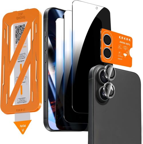 KALANKA-3 Pièces Verre Trempé Anti-Espion pour iPhone 17 + 1 Jeu Protection Caméra Arrière, [12 Pieds Qualité Militaire Vitre Protection], 25°Anti-Spy, Auto-Install 1s, Coque Compatible