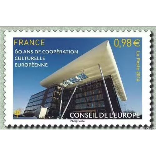 France 2014, Très Beau Timbre De Service Du Conseil De L'europe, Yvert 160, 60 Ans De Coopération Culturelle Européenne.