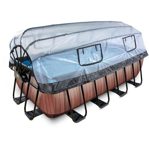 EXIT Piscine couverte Wood 400x200x122cm avec pompe filtrante à sable et à chaleur - marron