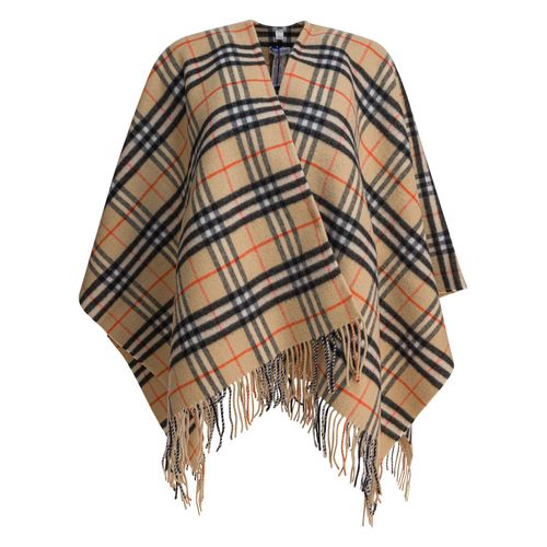Cape À Carreaux Beige En Laine Et Cachemire Burberry