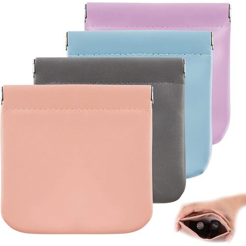Lot De 4 Trousses De Maquillage De Poche En Cuir D'agneau, Étanches, Portables, Petites, Sans Fermeture Éclair, À Fermeture Automatique, Pour Femmes, Mini Trousses De Maquillage De Voyage 
