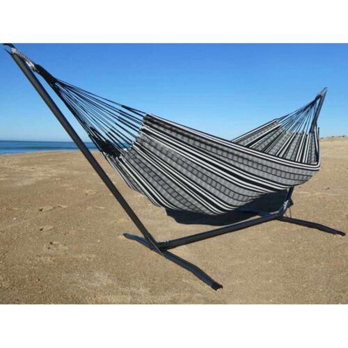 Hamac Xl En Coton Noir Et Blanc Et Support En Métal