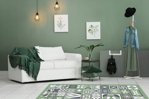 Tapis Vinyle Style Carreaux Ciments Vert 60x110cm