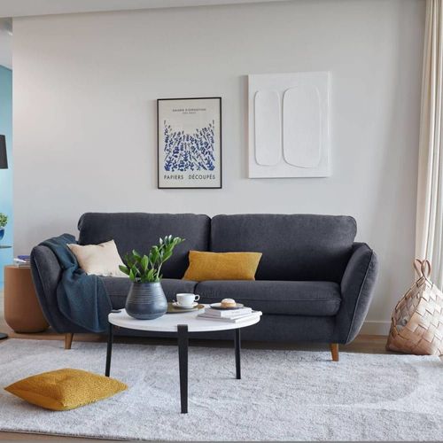 Canapé Convertible 3 Places En Tissu Bleu Marine
