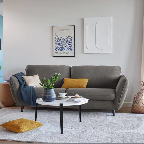 Canapé Convertible 3 Places En Tissu Gris