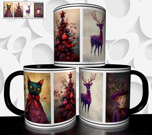 Mug Tasse À Café- Mug Noel Artistique Illustration Vintage Noã¿L Cadeau De Fetes De Fin D' Annee 4821