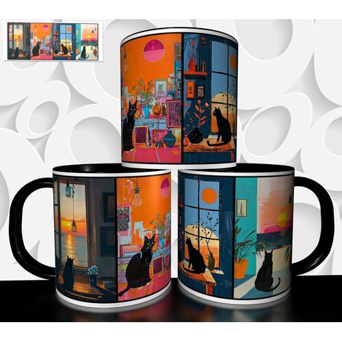 Mug Tasse À Café- Mug Artistique Peinture Couleur Chat Noir 4463