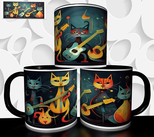 Mug Tasse À Café- Mug Artistique Chats Guitares 4447
