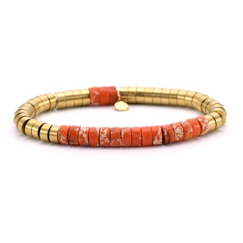 Bracelet Acier Perles Heishi 6mm Jaspe Orange Impérial