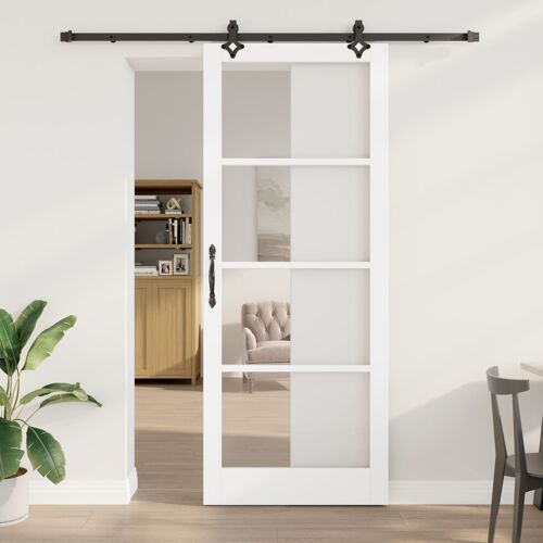 Porte coulissante vidaXL avec kit de quincaillerie Blanc 93x232 cm Bois massif de pin, Porte intérieure vidaXL avec verre 'ORKDAL'Blanc 93x232x4 cm