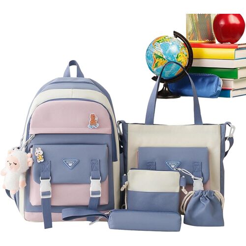Sac À Dos D'école Pour Filles - Ensemble De 5 Sacs À Dos, Sac À Bandoulière, Trousse À Crayons, Sac Fourre-Tout Avec Pendentifs Mignons Pour Adolescentes
