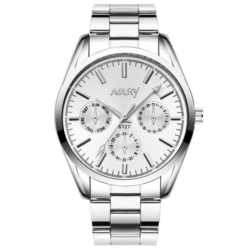 Nary Classic Casual Cadran Rond Bracelet En Acier Inoxydable Montre Analogique À Quartz (Hommes Blanc)